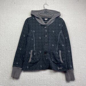 Vintage Split USA Hoodie Women S Black 90s Faded Skateboards Button Up Punk Emo